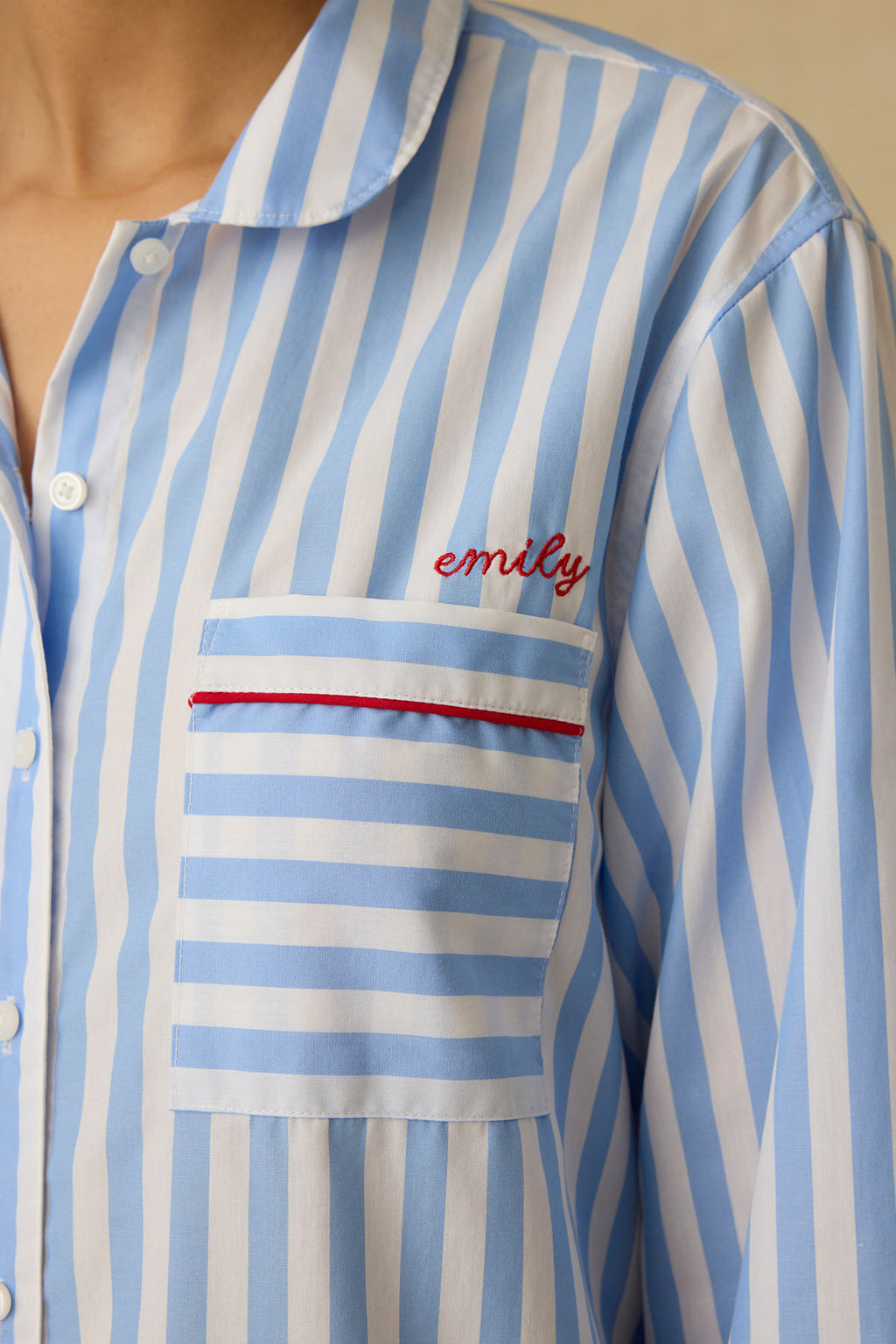 Poplin Piped Nightgown in Baltic Blue Beam Stripe - Main Image 3