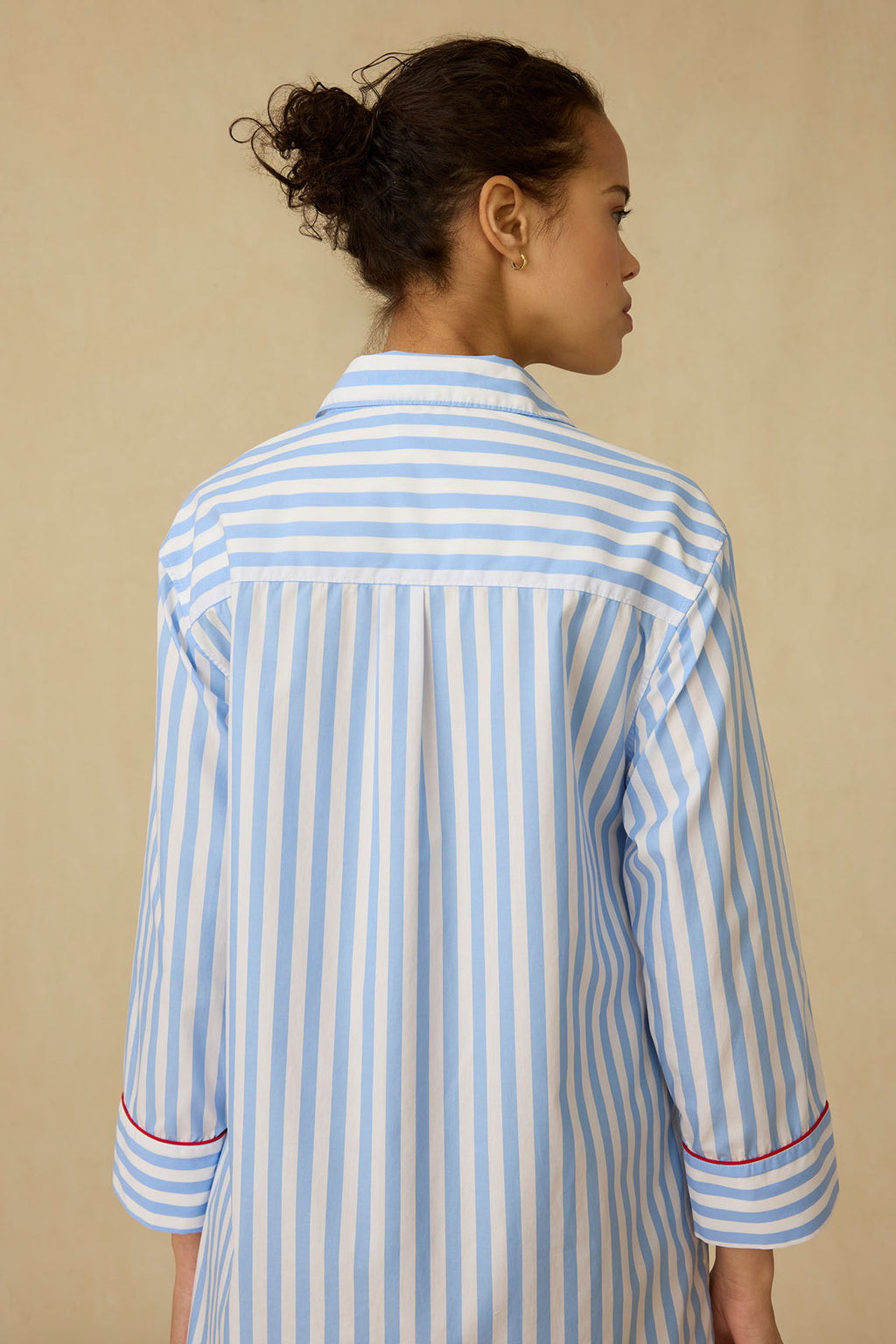 Poplin Piped Nightgown in Baltic Blue Beam Stripe - Main Image 4
