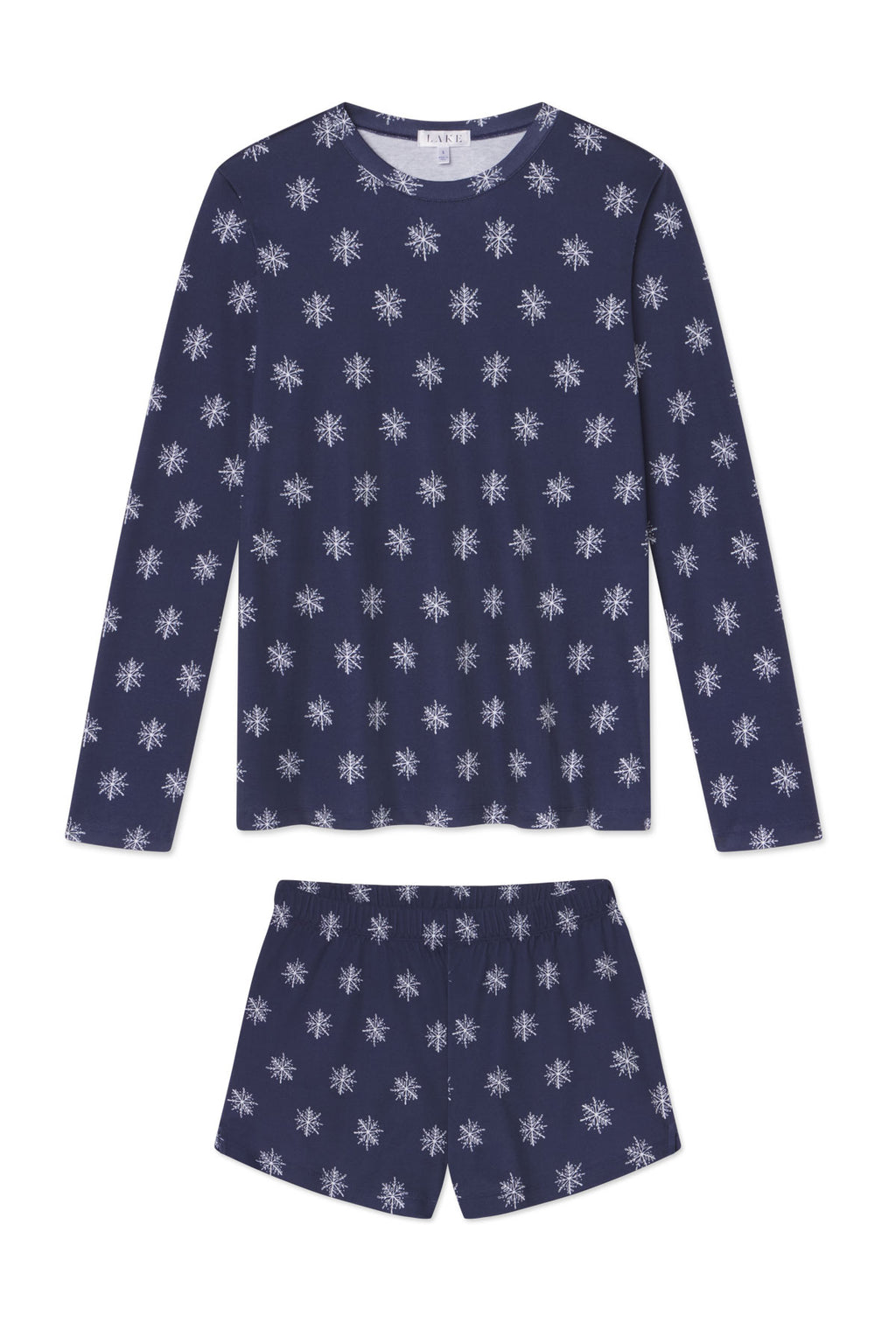 Pima Crew Long-Short Set in English Navy Snowflakes - Featured Image 4