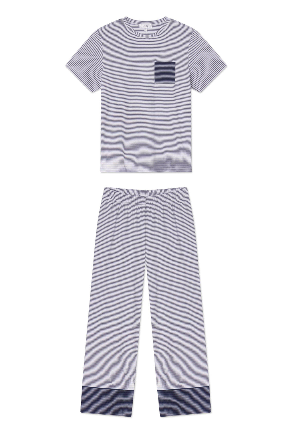 Pima Crew Wide Leg Pajama Set in English Navy Stripe - Featured Image 5