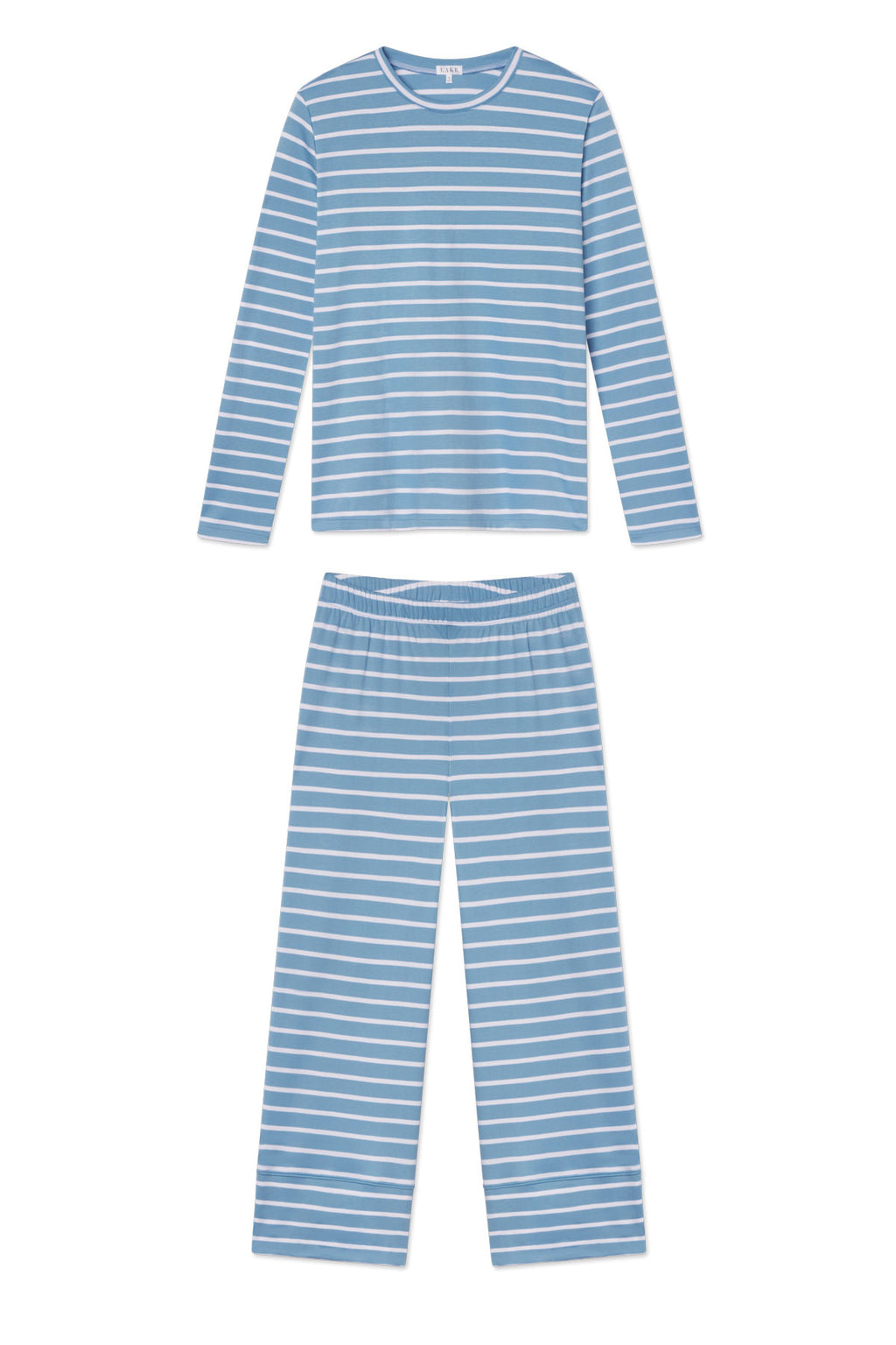 Pima Crew Long Sleeve Wide Leg Pajama Set in Serene Blue Anchor Stripe - Featured Image 3