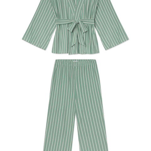 DreamModal™ Kimono Pajama Set in Boxwood Vertical Stripe