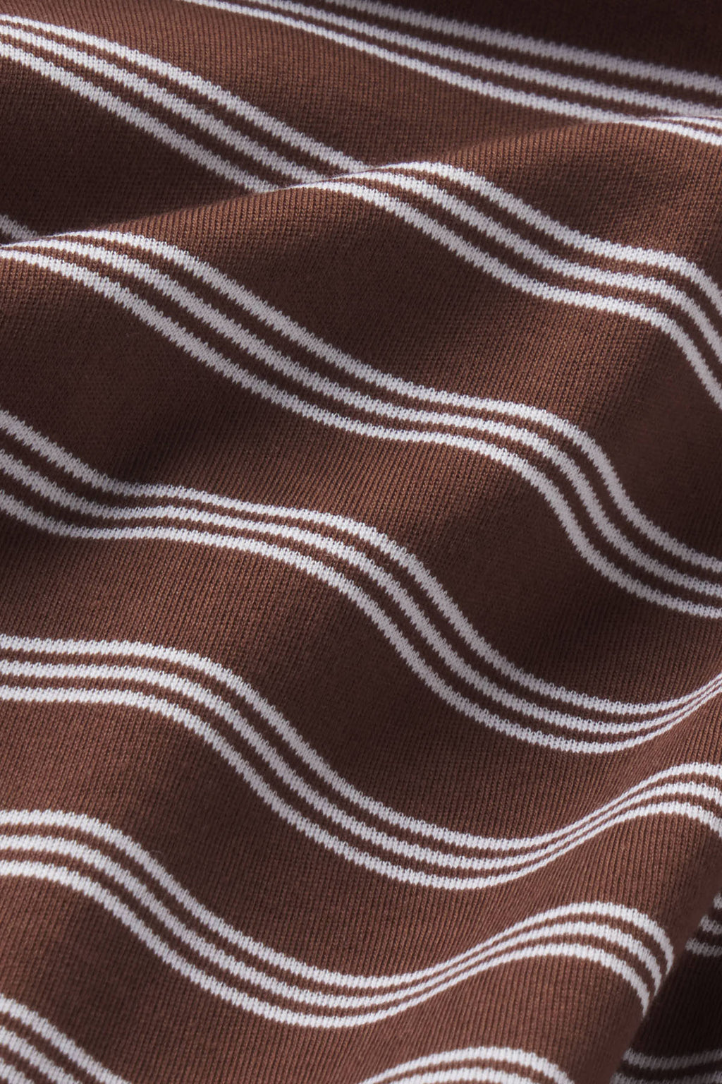 Cocoa brown ribbed fabric with white and tan triple stripe pattern.