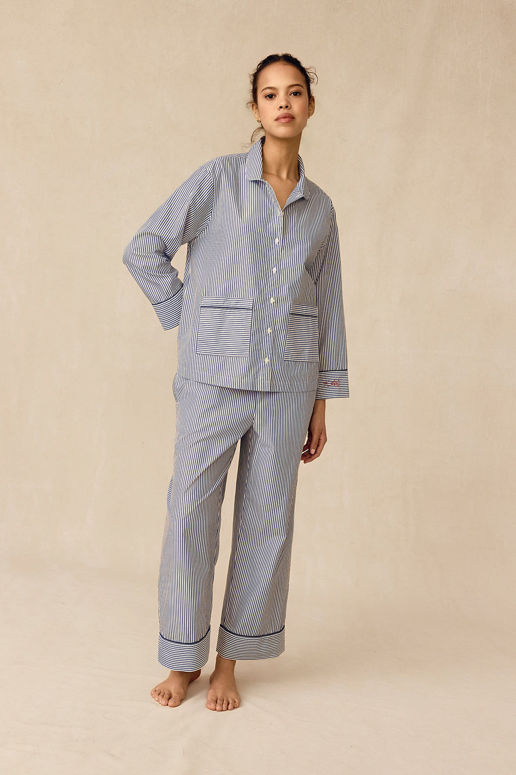 English Pyjamas LAKE | Women | Poplin Pajamas | English Navy Riviera Stripe Poplin ...