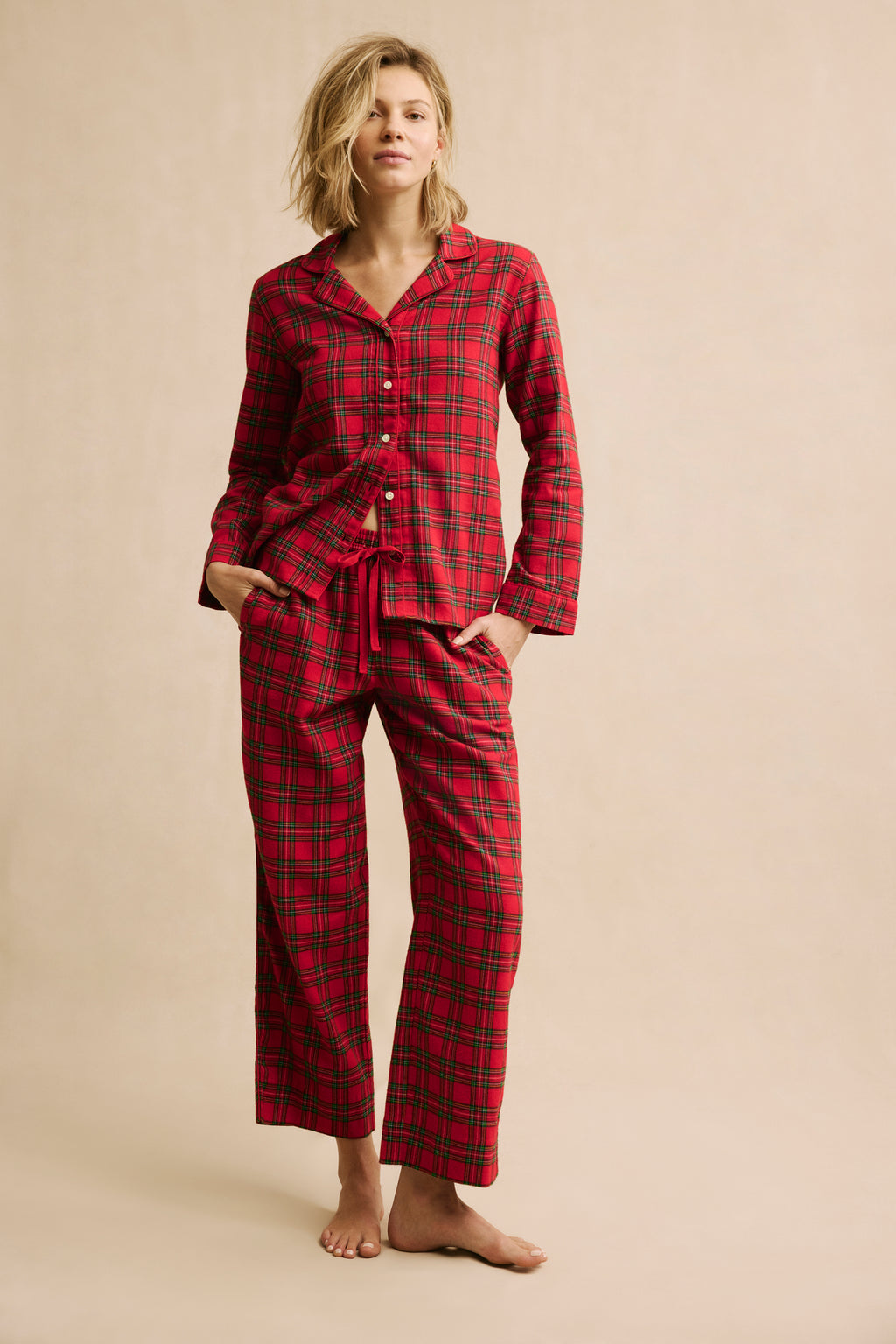 Flannel Pants Set in Classic Red Holiday Tartan - Main Image 2