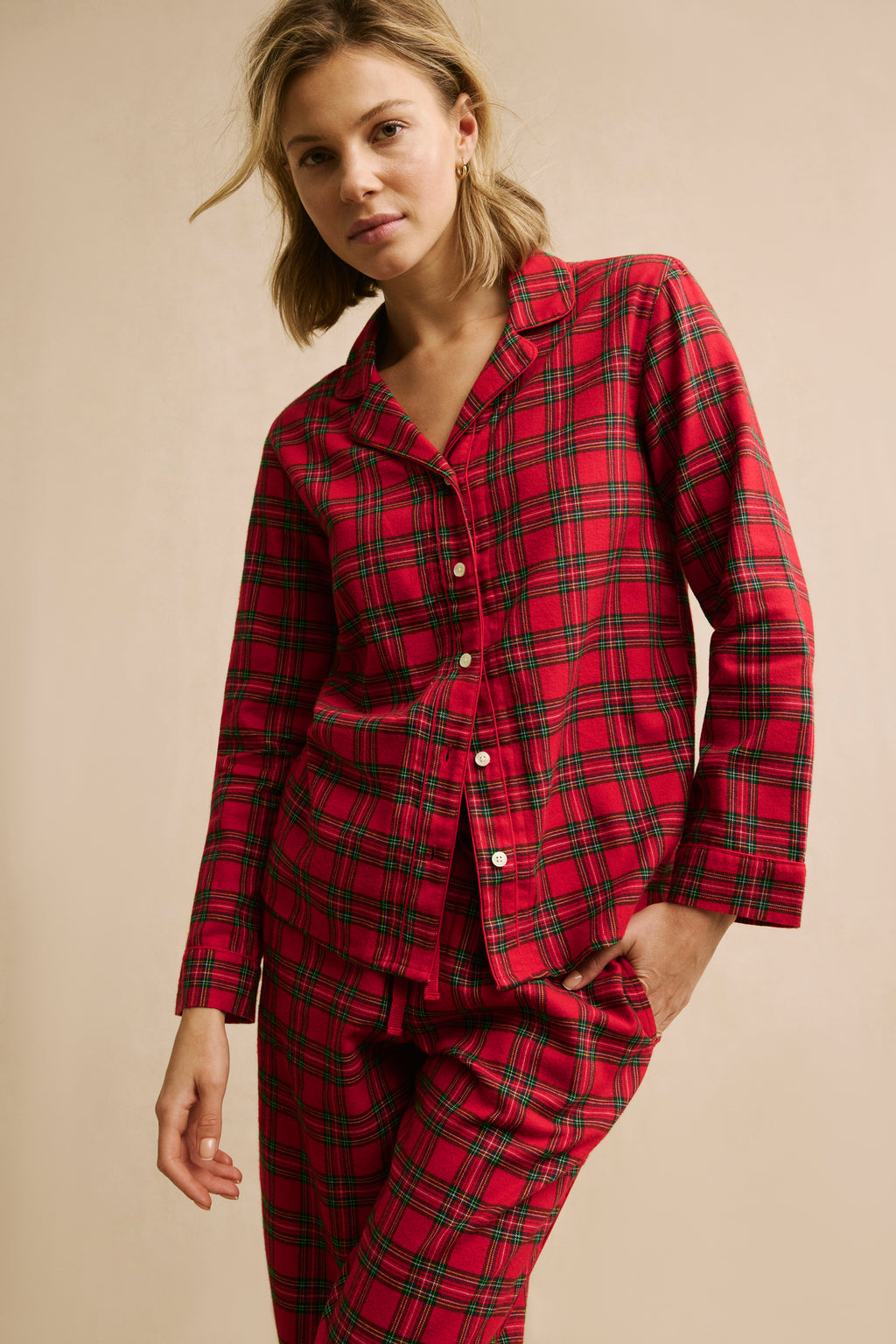 Flannel Pants Set in Classic Red Holiday Tartan - Main Image 3