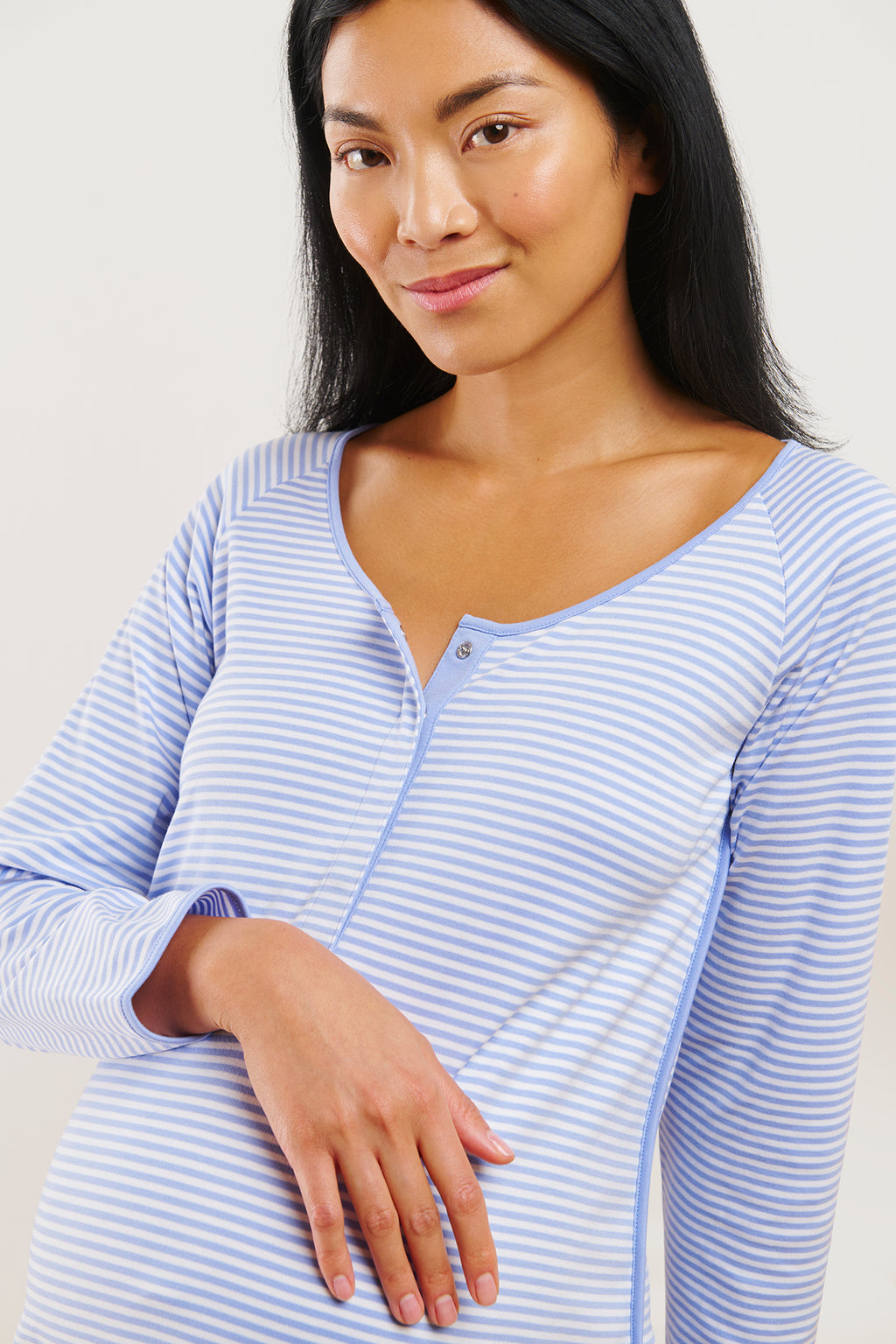 Pima Maternity Long Sleeve Nightgown in Hydrangea - Main Image 1