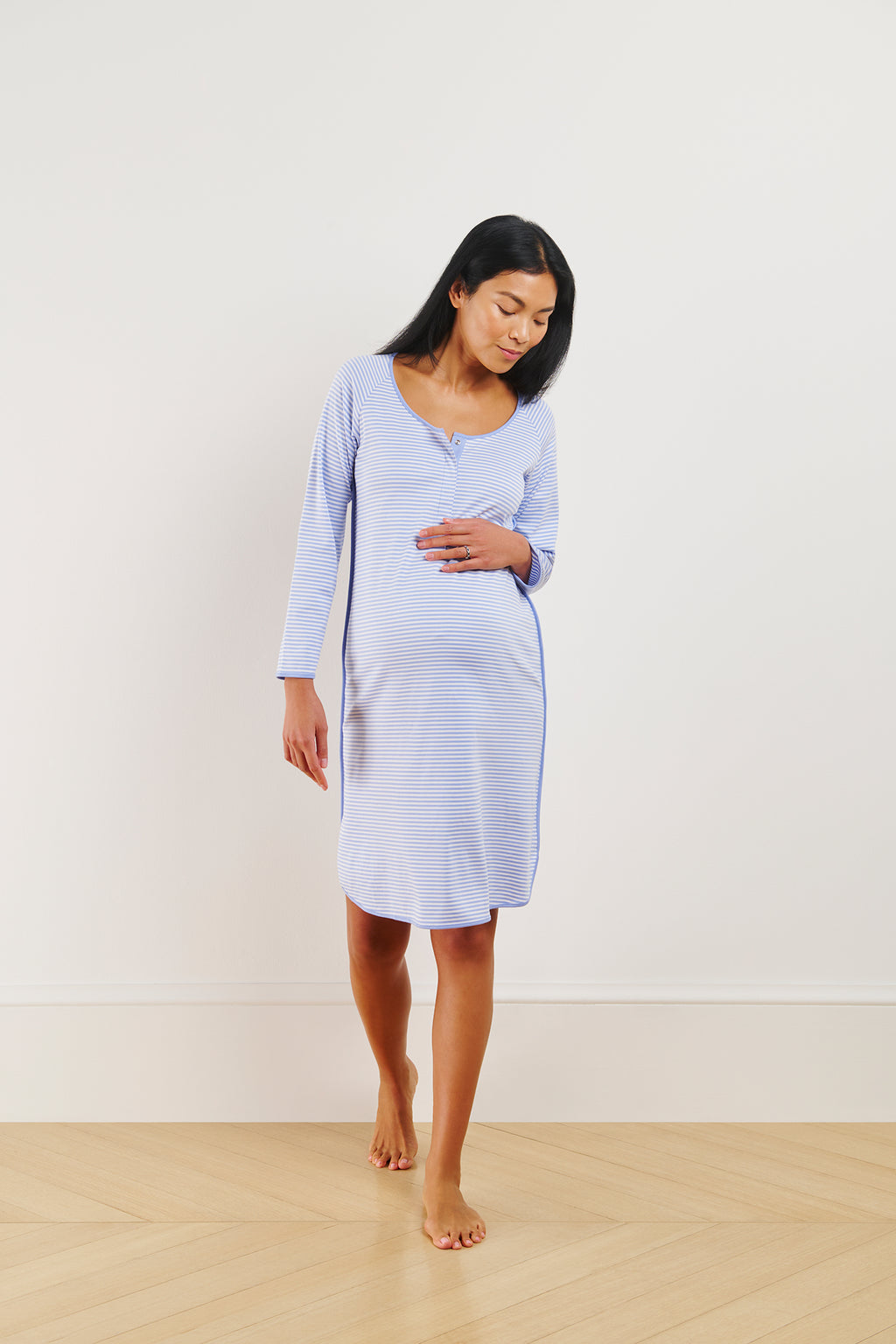 Pima Maternity Long Sleeve Nightgown in Hydrangea - Main Image 3