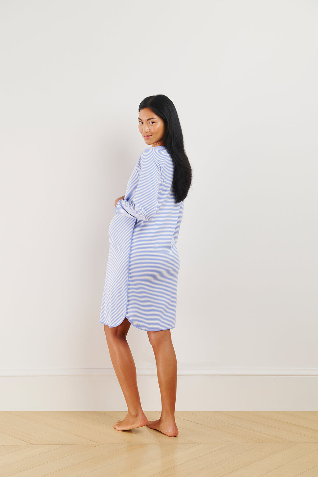 Pima Maternity Long Sleeve Nightgown in Hydrangea - Main Image 4