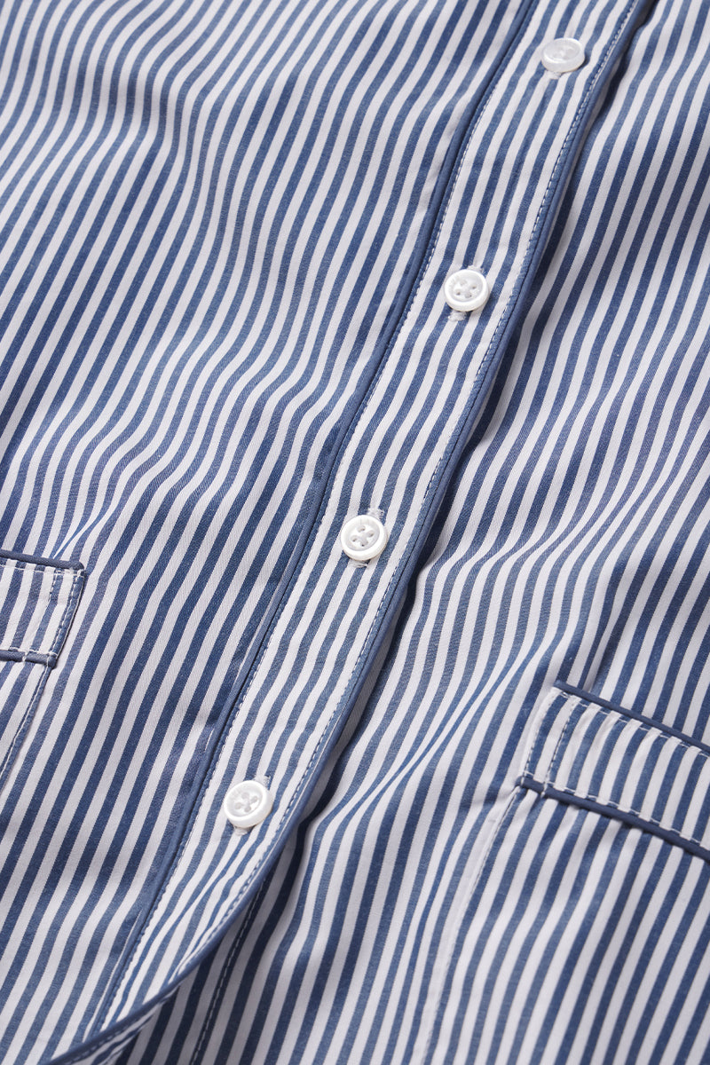 Blue striped cotton poplin pyjamas by MIRTO – 00290-0050