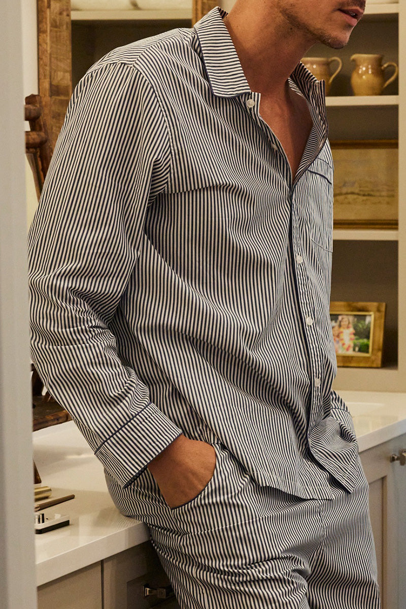 Men's Long Sleeve Striped Pajamas - Charcoal in Men's Cotton Pajamas, Pajamas for Men