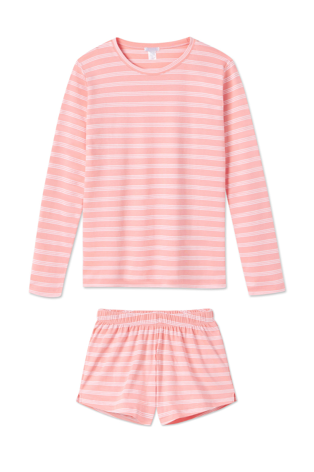Pima Crew Long-Short Set in Coral Stripe - Featured Image 5
