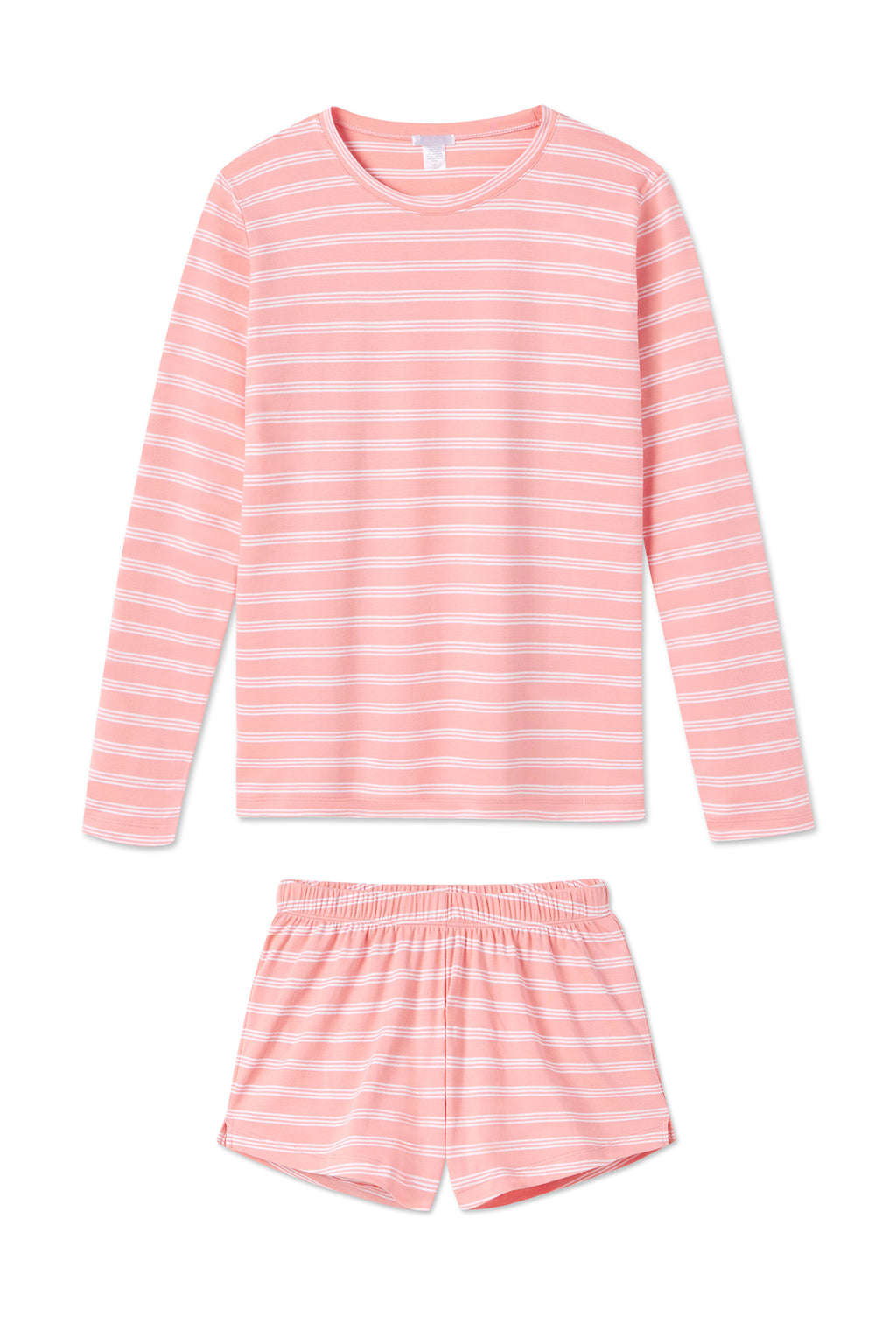 LAKE | Women | Pima Cotton Pajamas | Coral Stripe Long-Short Weekend Set