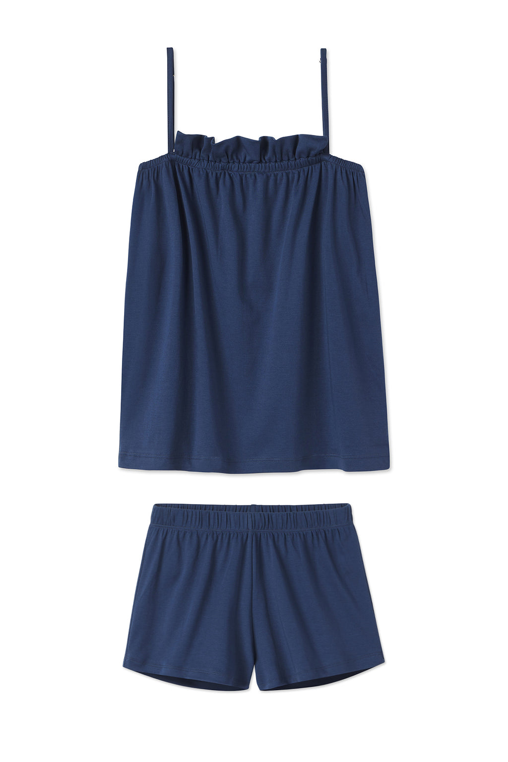LAKE | Women | Pima Cotton Pajamas | Navy Ruffle Shorts Set