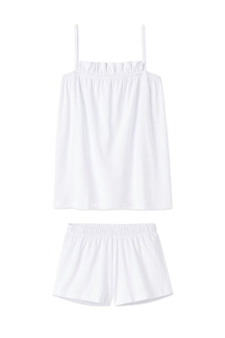 LAKE | Women | Pima Cotton Pajamas | White Ruffle Shorts Set